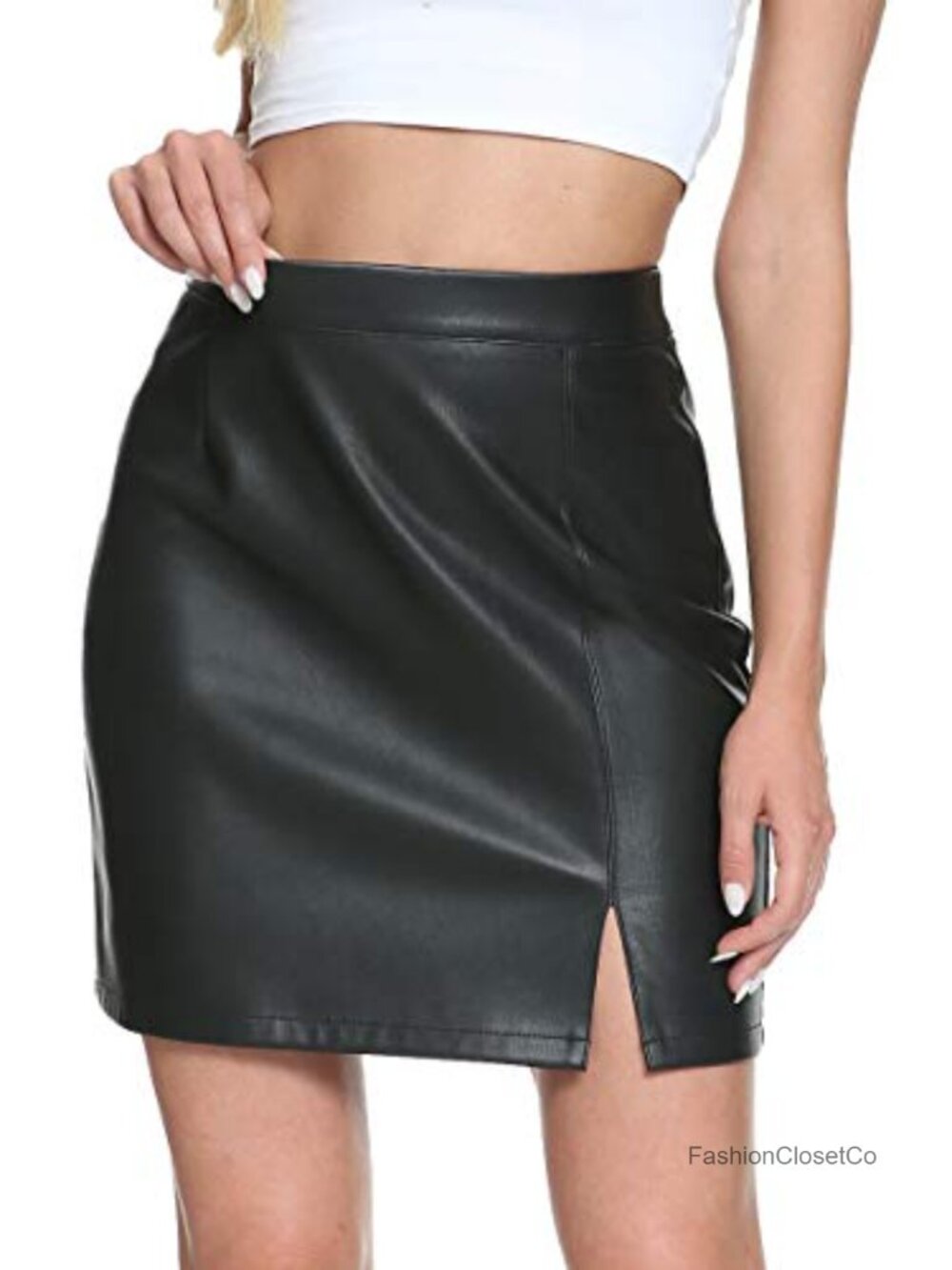 Faux Leather Mini Pencil Skirt High Waist Stretch Bodycon